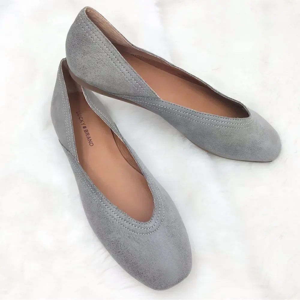 Lucky Brand ALBA Titanium Gray Leather Slip On Ballet Flats  New without Box